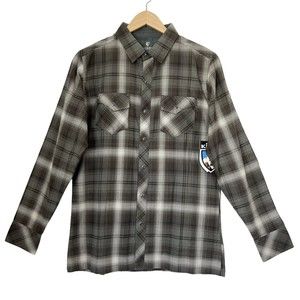 KUHL Lowdown Long Sleeve Flannel Shirt Raw Umber Plaid Pearl Snap